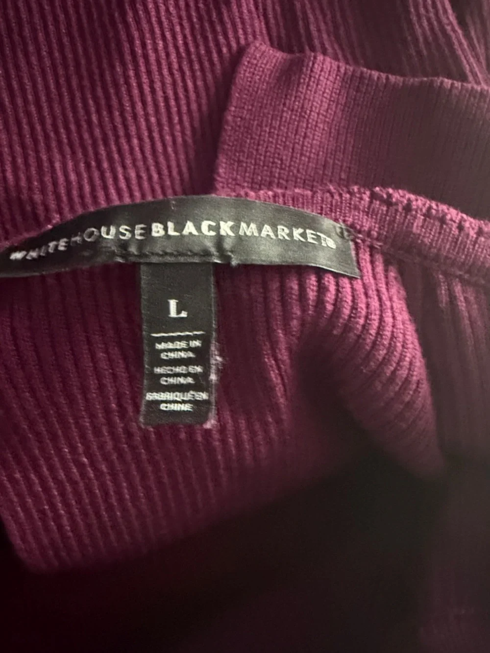 White House Black Market Plum Off-Shoulder Ribbed Long Sleeve sweater - Picture 2 of 4